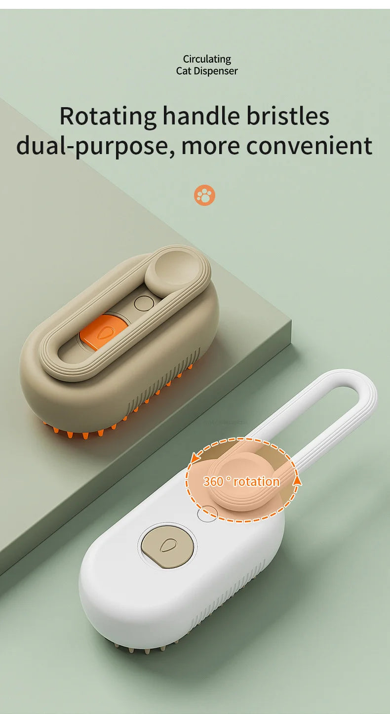 Cepillo de Grooming 3-en-1 con Función de Vapor y Eliminación de Pelo para Perros y Gatos