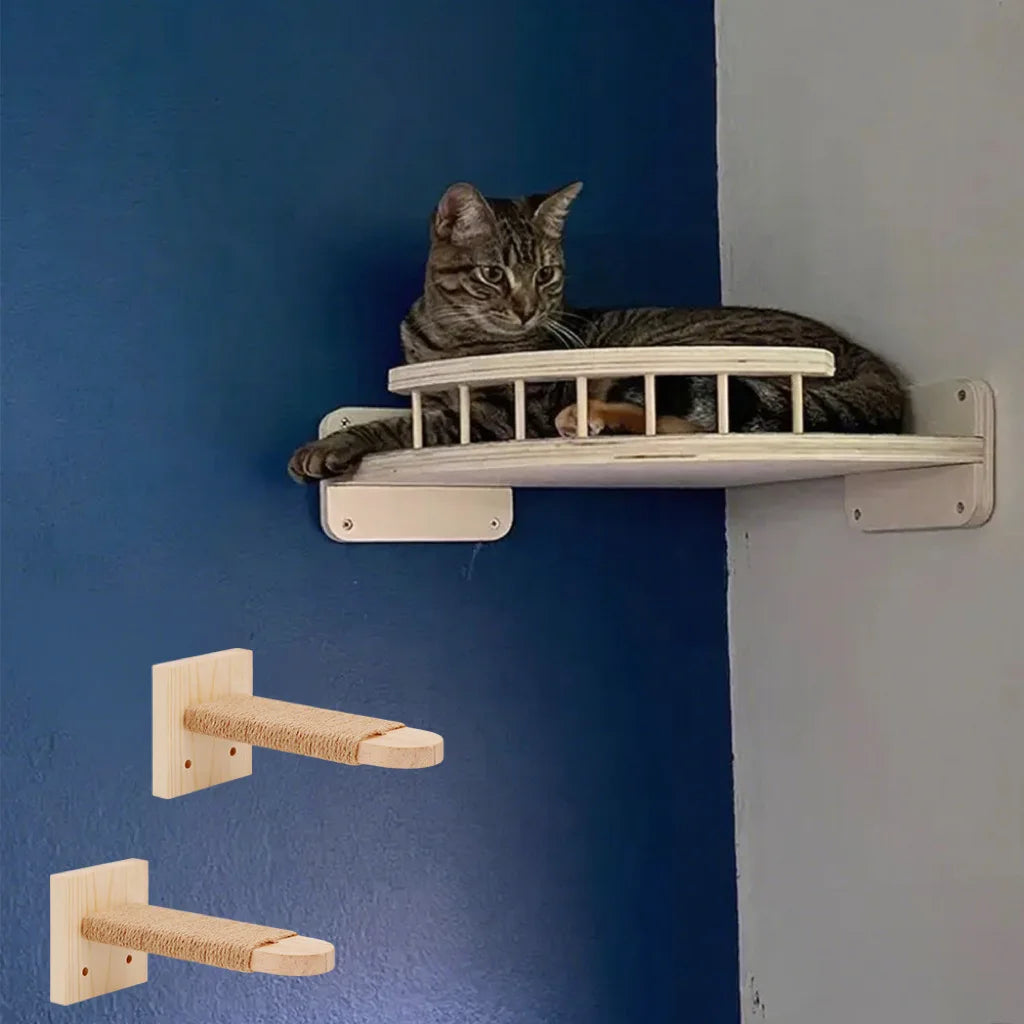 Rascador de tres niveles para gatos con escaleras y mirador