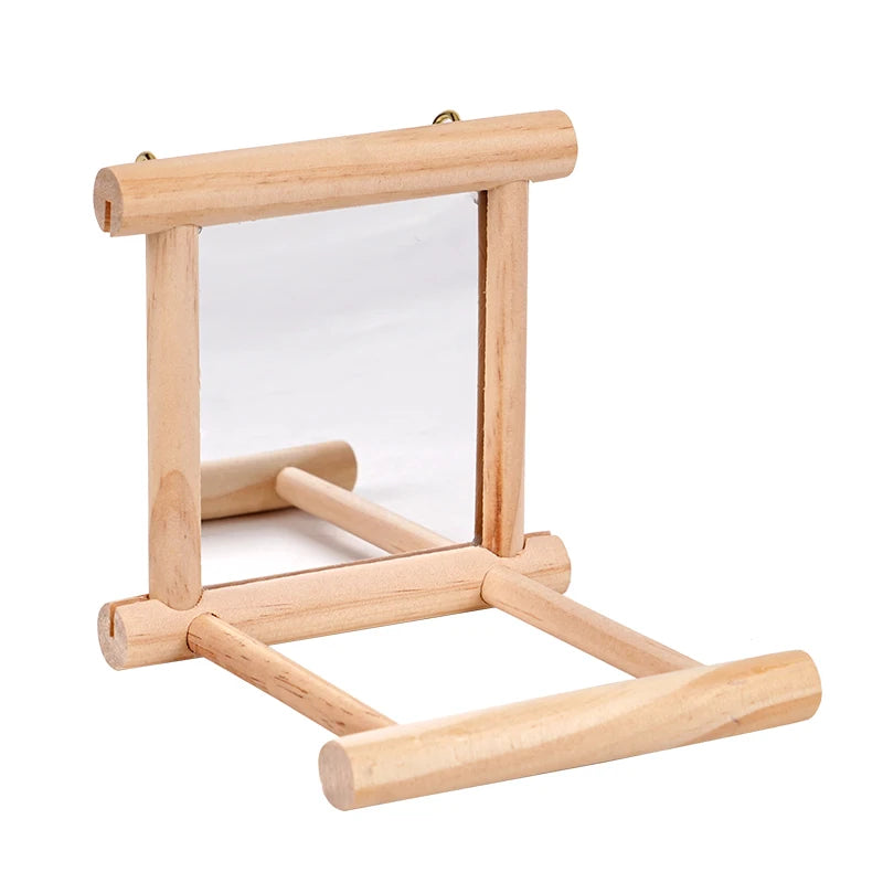 Juguete de espejo de madera con percha para aves