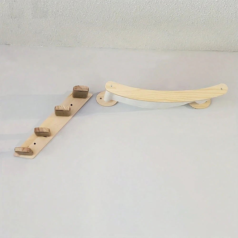 Árbol para gatos de doble nivel con hamaca y estantes de pared