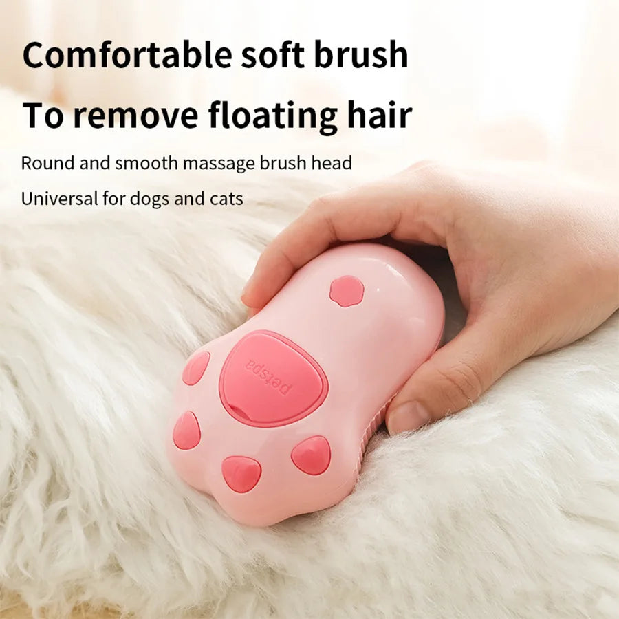 Cepillo de Grooming Eléctrico para Mascotas con Spray 3 en 1 y Carga USB