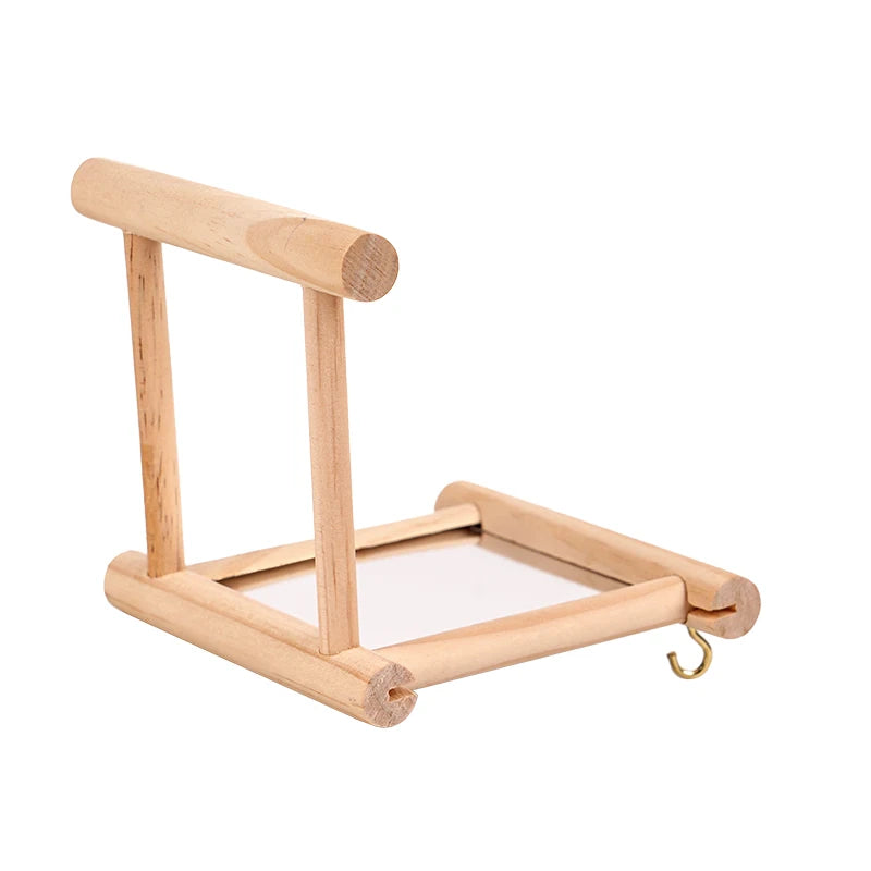 Juguete de espejo de madera con percha para aves