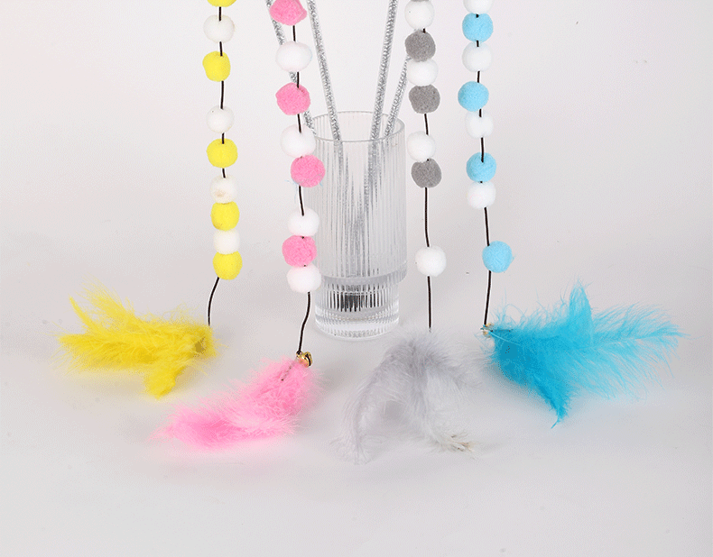 Varita de Plumas con Pompon de Colores Acrílicos para Gatos