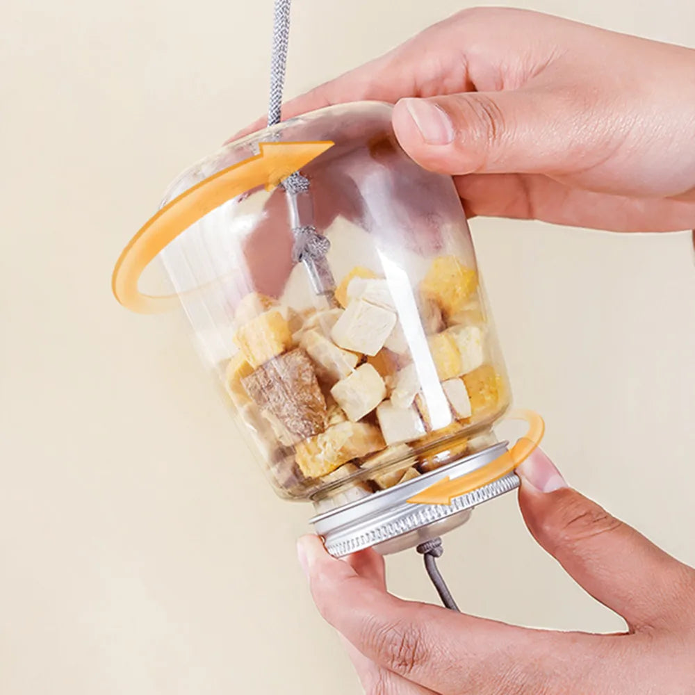Juguete interactivo colgante con plumas, cascabel y dispensador de comida para gatos