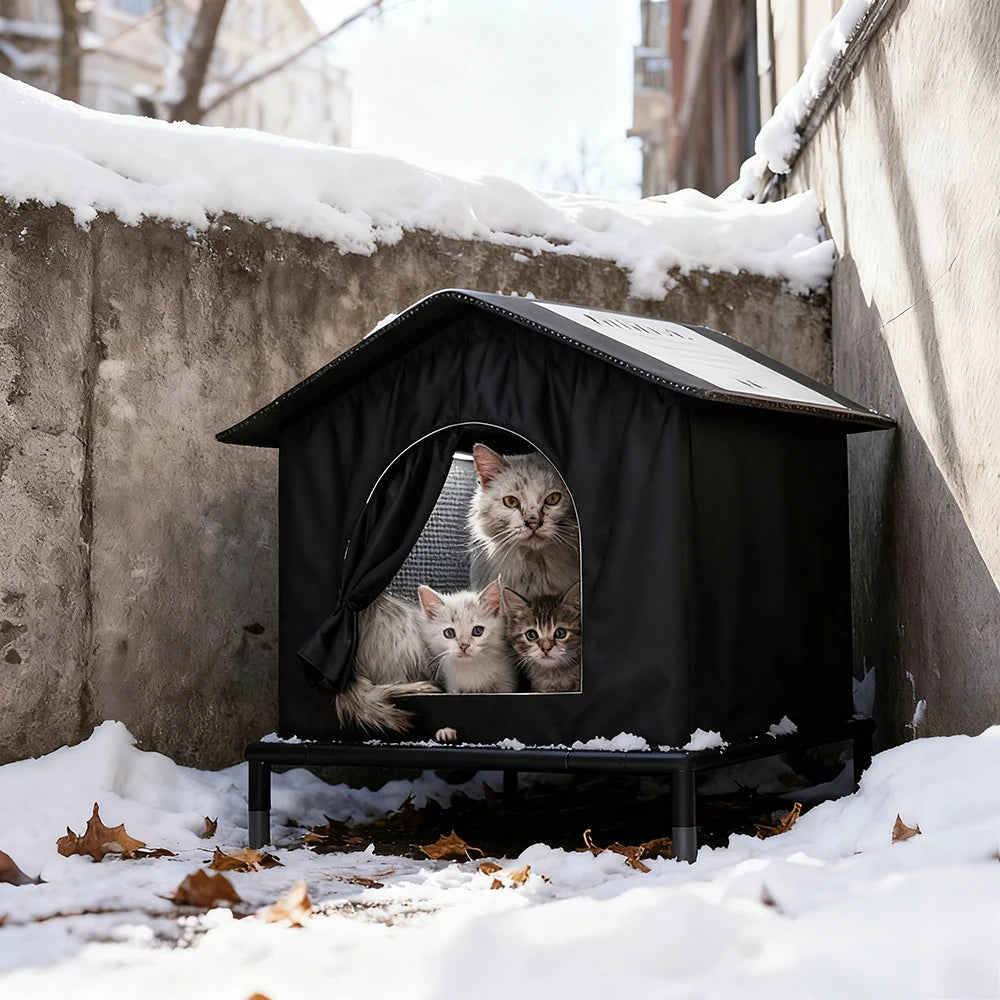 Casa impermeable para gatos con aislamiento y resistente a las condiciones climáticas exteriores