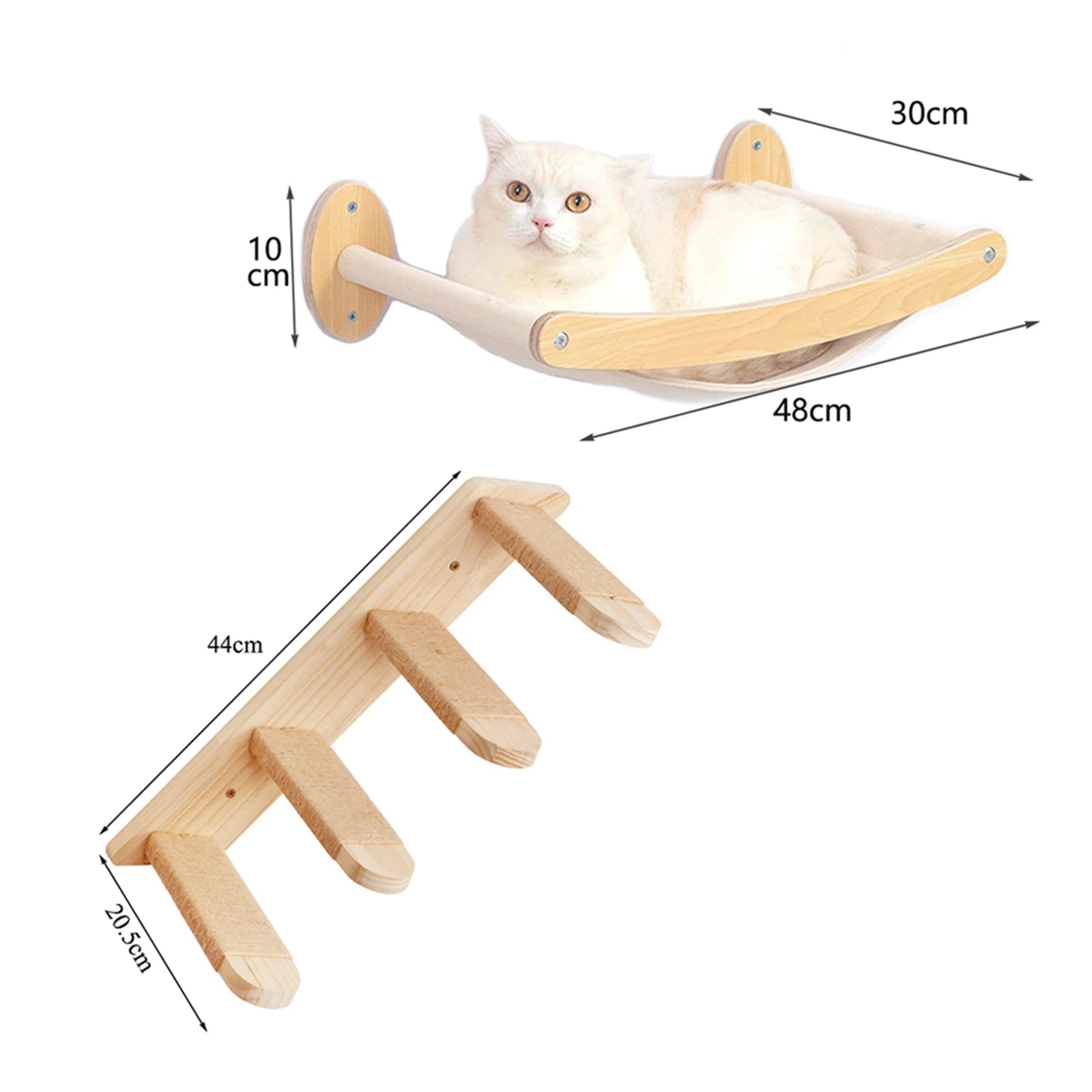 Estantería de madera para gatos con diseño en la pared y espacio para ejercicio