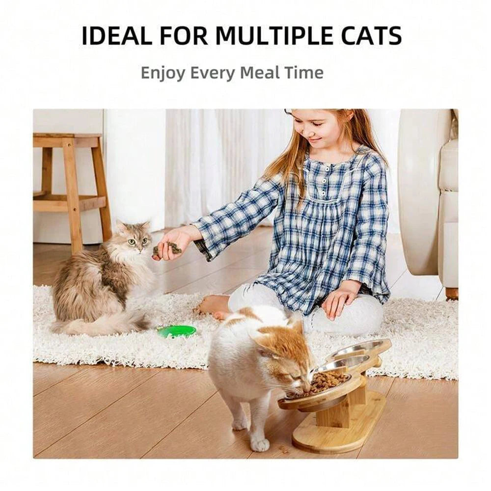 Conjunto de 3 cuencos de acero inoxidable inclinados para gatos con diseño de 15° y tamaño ajustable