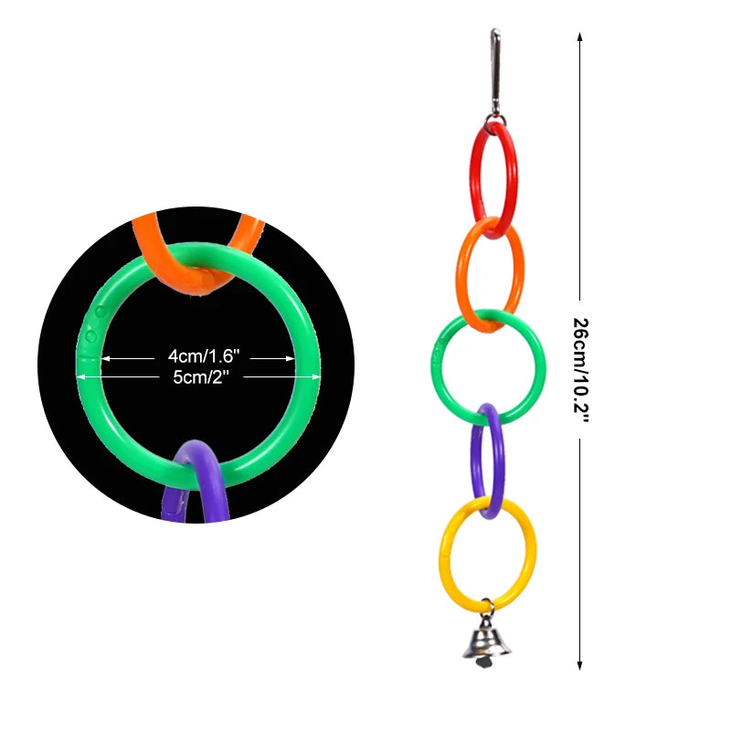 Juguete para pájaros con campana y anillo trepador colorido