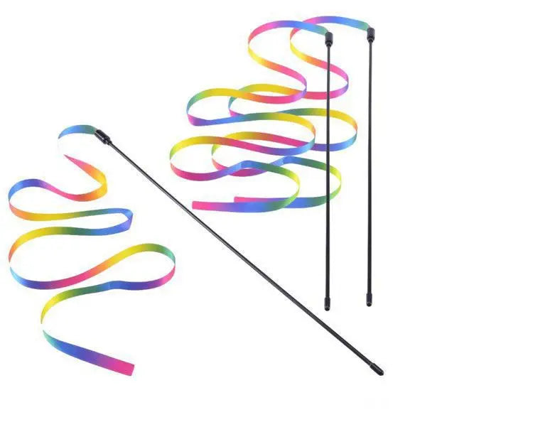 Varita Interactiva para Gatos con Cinta de Arcoíris y Pluche - Diversión y Estimulación