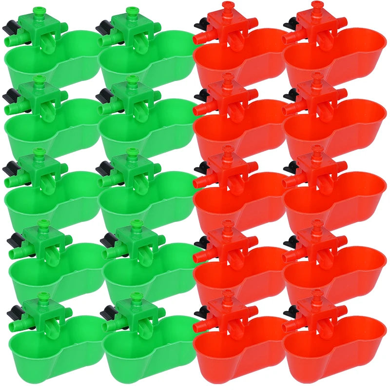 Bebedero automático para aves, conjunto de 10 cups de plástico con sistema de doble cuenco y tornillos