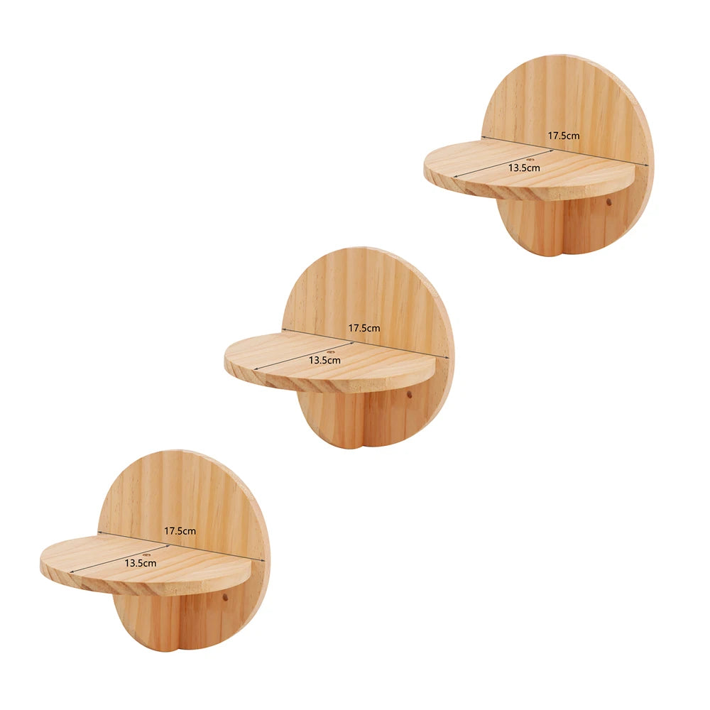 Estantería y escalera de madera sólida para gatos con diseño en pared