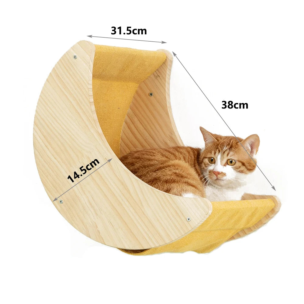 Estantería y escalera de madera sólida para gatos con diseño en pared
