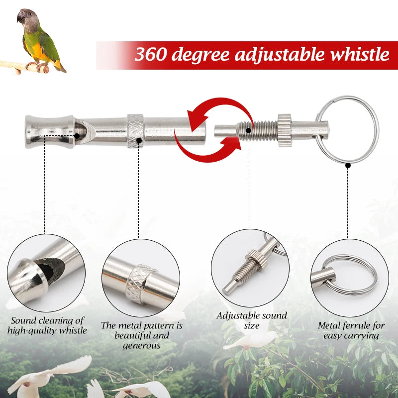 Silbato de entrenamiento para aves y mascotas con volumen ajustable en acero inoxidable