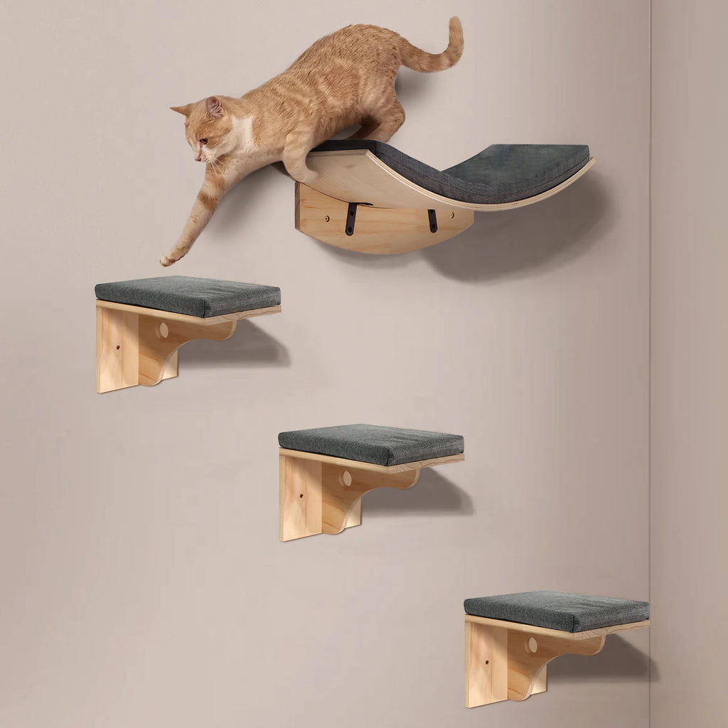 Árbol para gatos resistente y duradero de madera con plataformas y rascadores desmontables