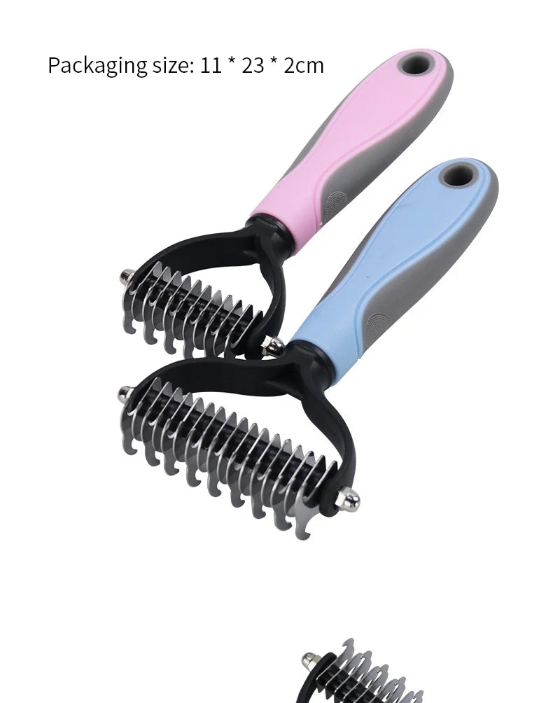 Cepillo Doble Cara para Perros y Gatos - Desenredador y Deshedding, Seguro para la piel, Manejo Ergonómico