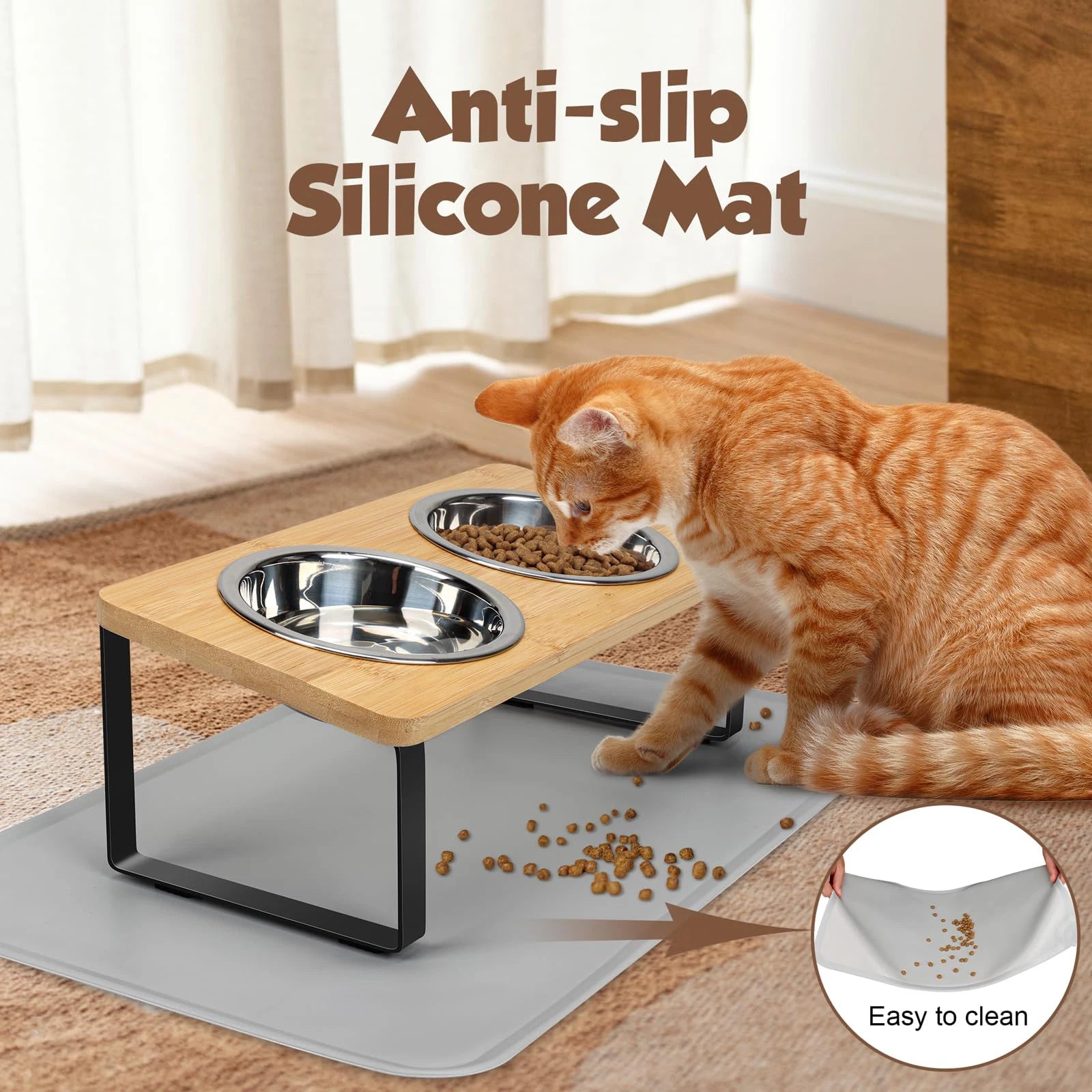Set de comedero para gatos con plato elevado y tapete antideslizante