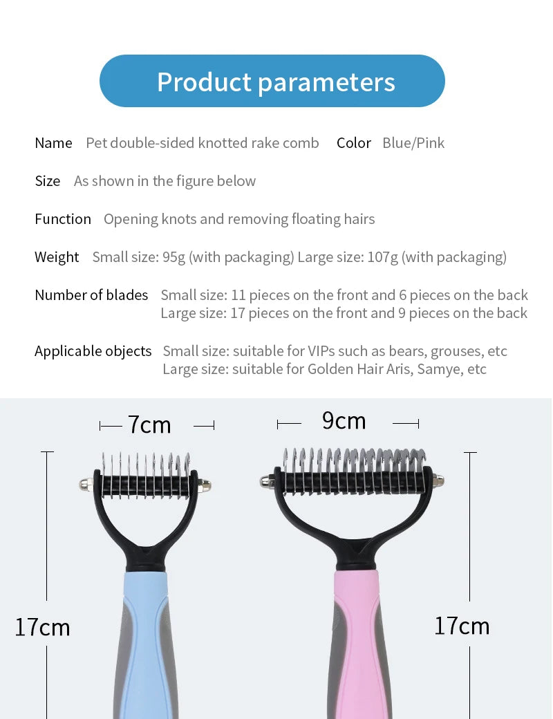 Cepillo Doble Cara para Perros y Gatos - Desenredador y Deshedding, Seguro para la piel, Manejo Ergonómico