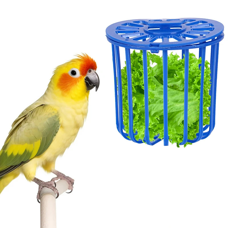 Jaula portafruits y verduras para aves en plástico, accesorios colgantes para loros y mascotas en jaula