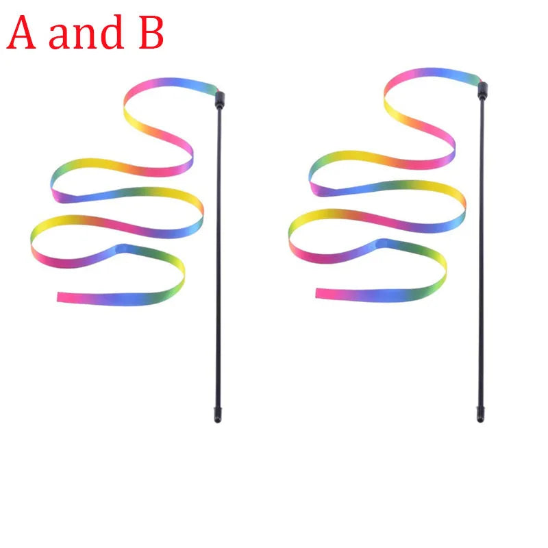 Varita Interactiva para Gatos con Cinta de Arcoíris y Pluche - Diversión y Estimulación