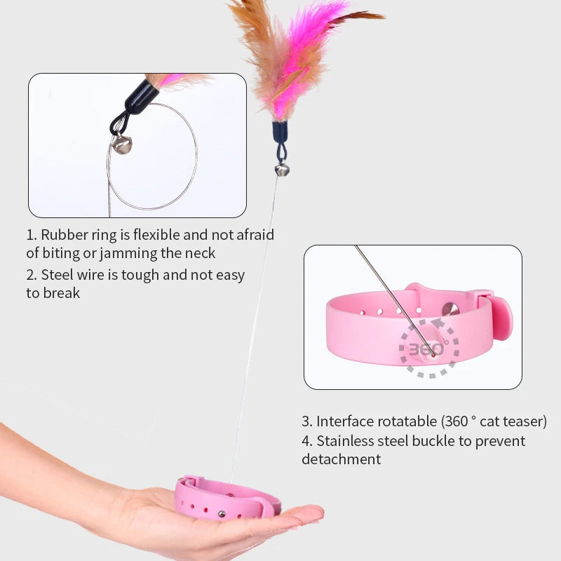 Varita para Gatos - Juguete de Plumas con Cinta de Silicona para Entrenamiento y Diversión