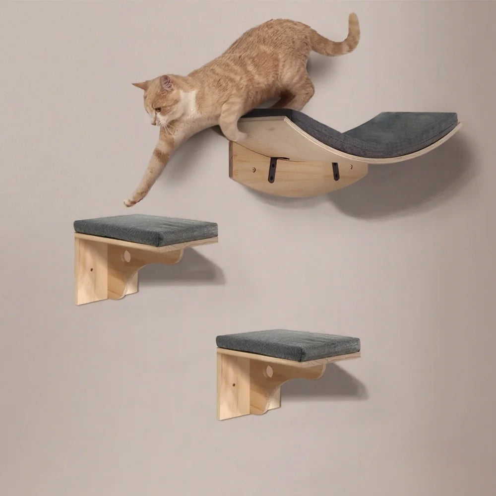 Árbol para gatos resistente y duradero de madera con plataformas y rascadores desmontables