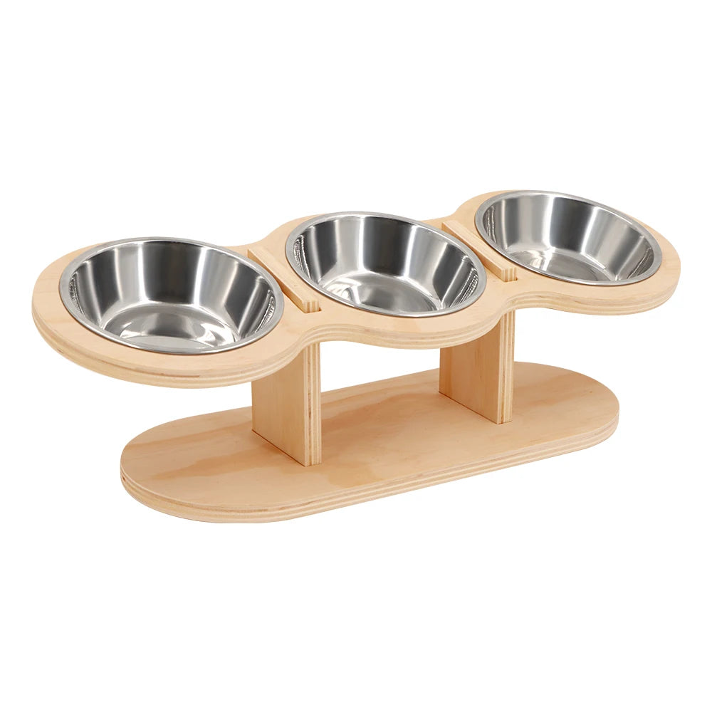 Fuente elevada con 3 cuencos de acero inoxidable para gatos y pequeños perros
