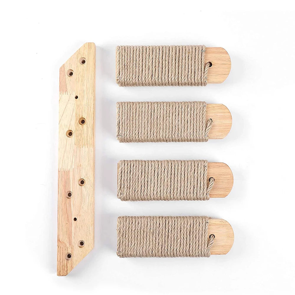 Estantería de madera para gatos con diseño en la pared y espacio para ejercicio