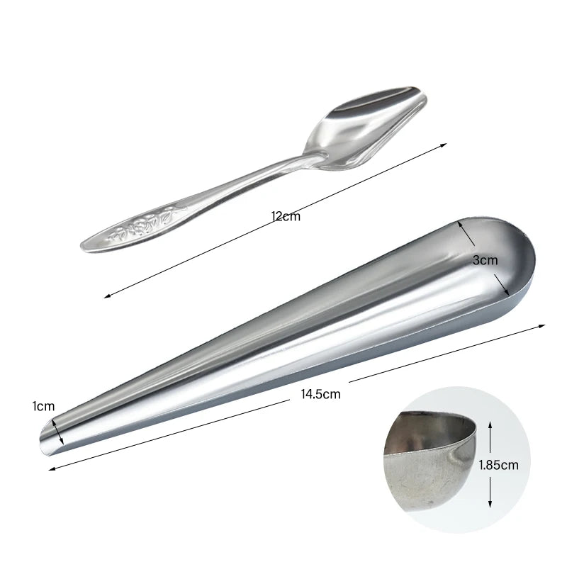 Cuchara alimentadora de acero inoxidable para aves, resistente y ligera