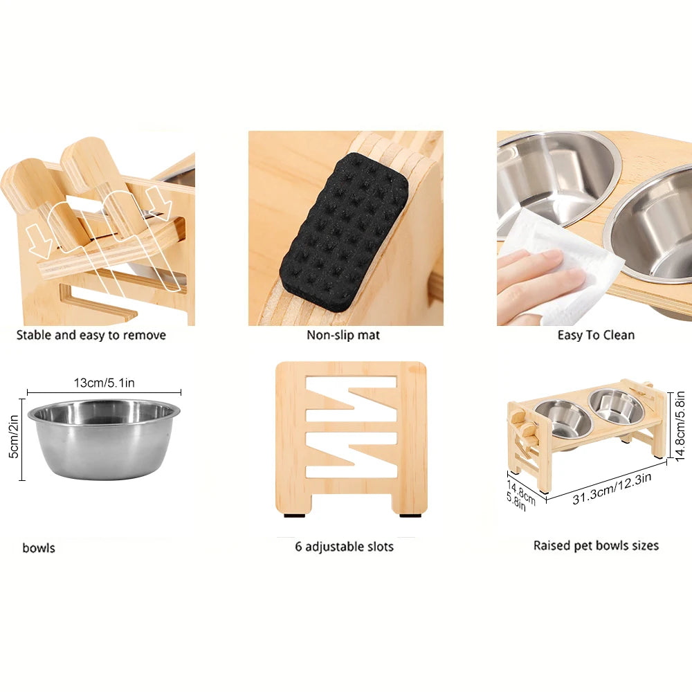 Cuenco elevado de madera ajustable para perros pequeños
