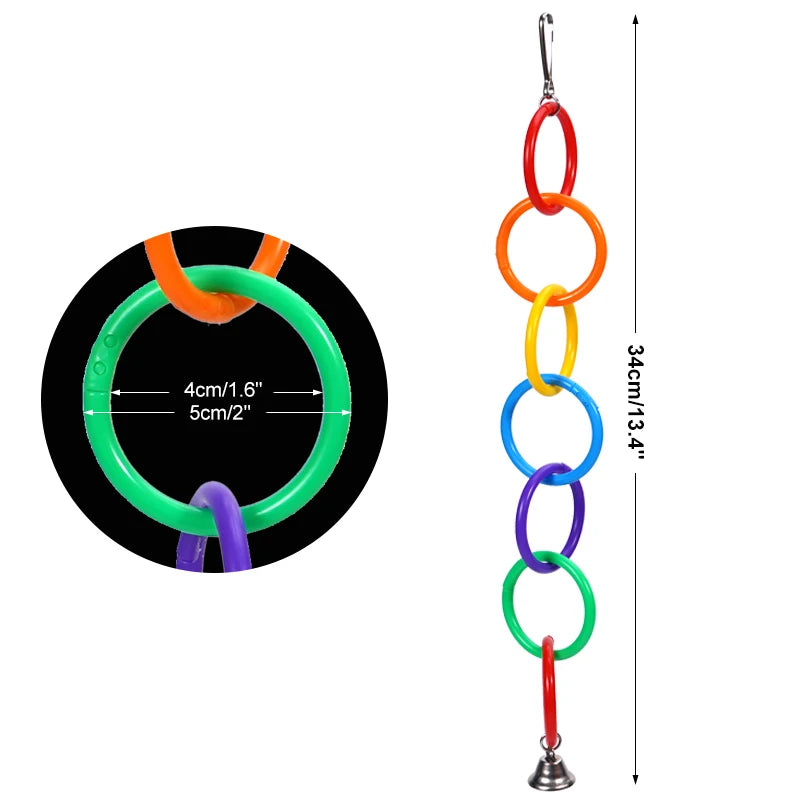 Juguete para pájaros con campana y anillo trepador colorido
