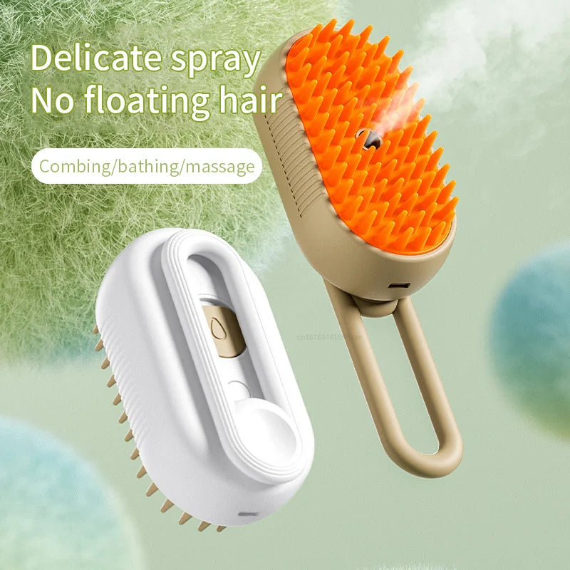 Cepillo de Grooming 3-en-1 con Función de Vapor y Eliminación de Pelo para Perros y Gatos