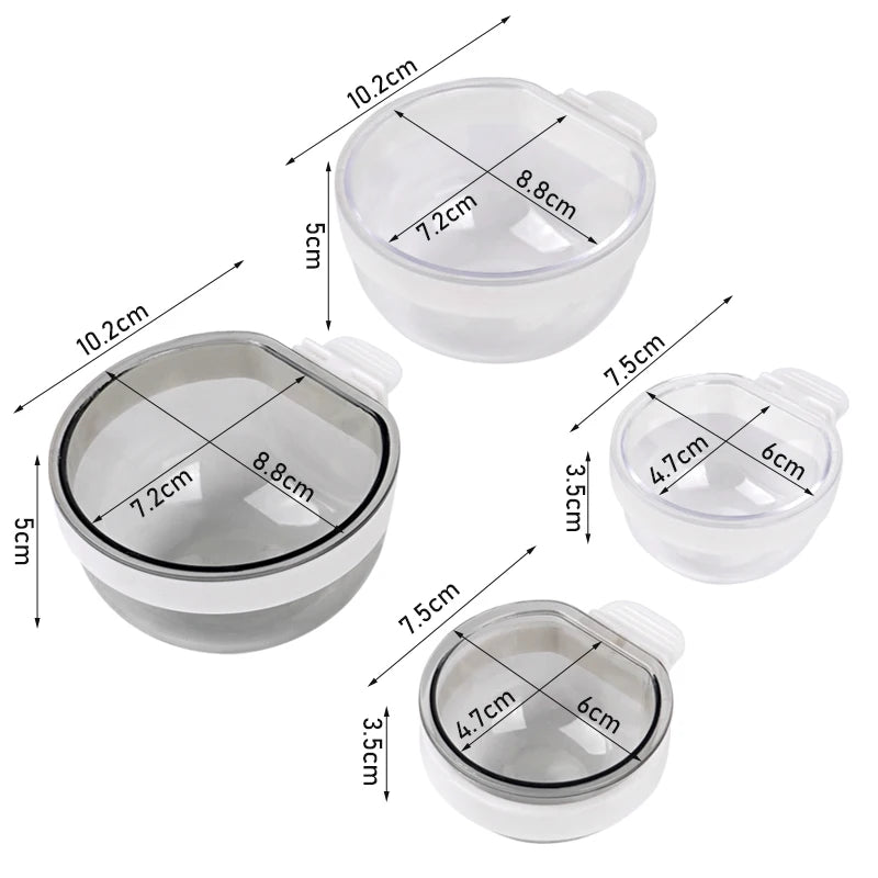 Cuenco de alimentación para aves plástico desmontable y transparente