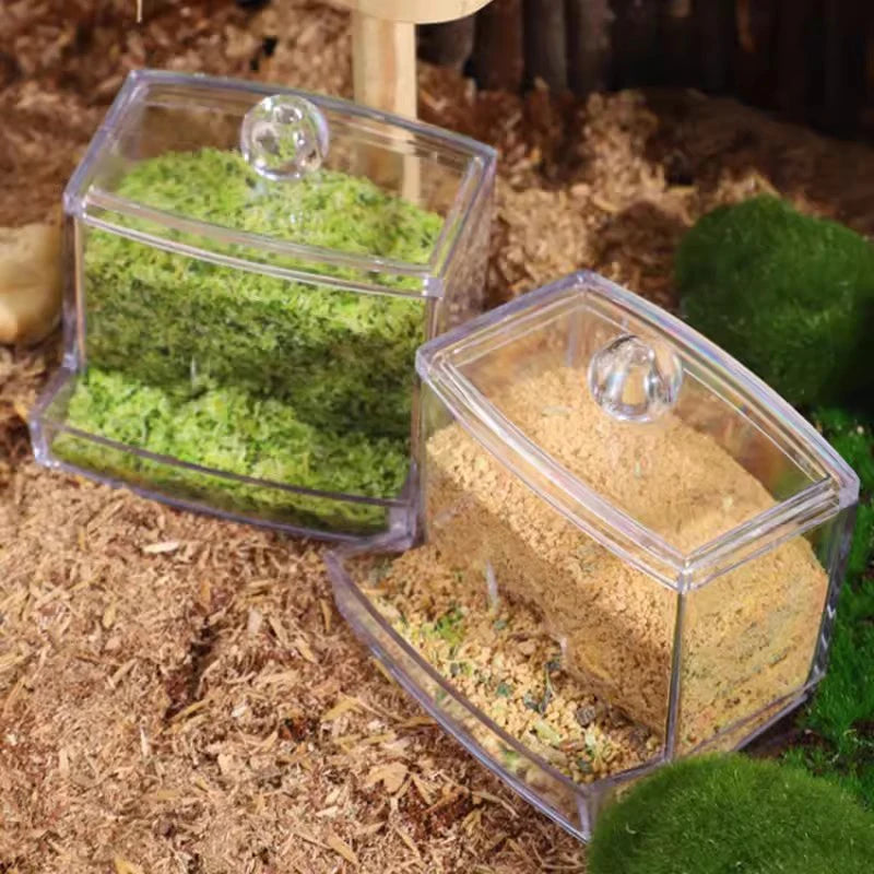 Dispensador de comida automática de acrílico para aves y pequeñas mascotas