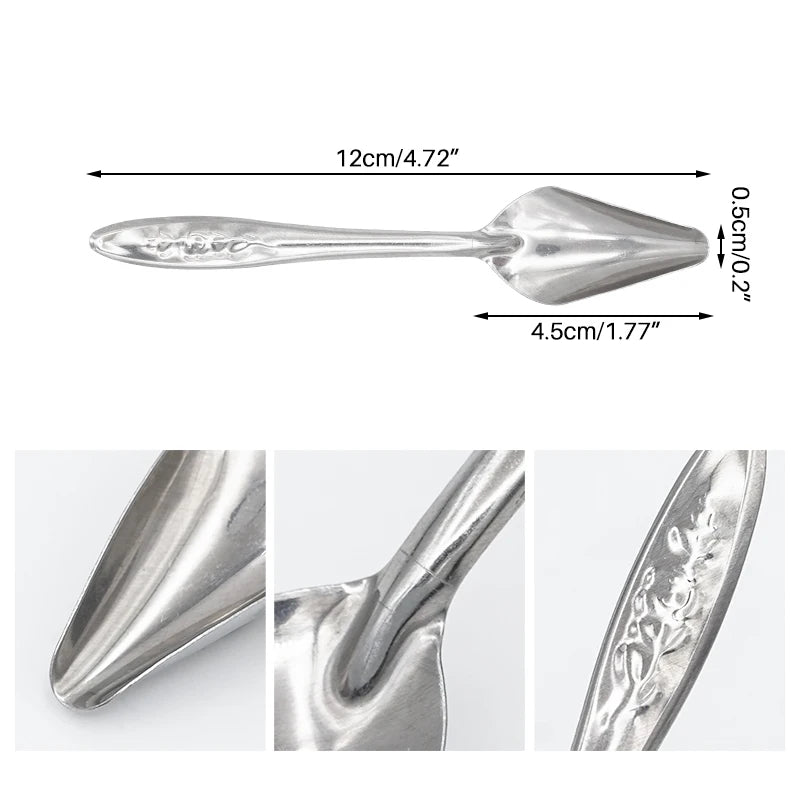 Cuchara alimentadora de acero inoxidable para aves, resistente y ligera