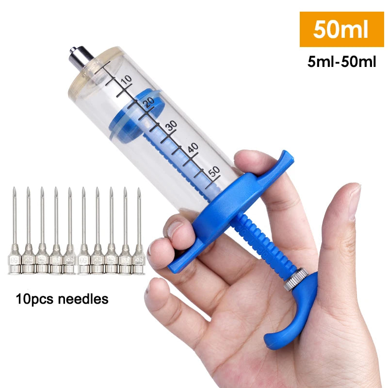Jeringa veterinaria para animales con aguja de acero inoxidable y capacidad variable