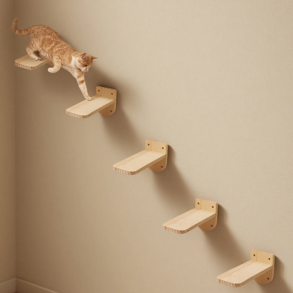 Árbol de techo para gatos de madera de 5 niveles y resistente