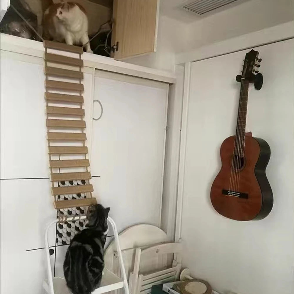 Escalera de araña para gatos de madera con cuerda de sisal y montaje en pared o techo