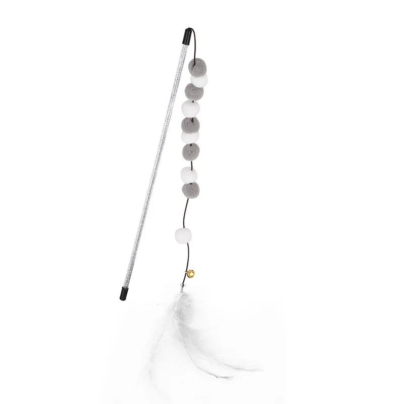 Varita de Plumas con Pompon de Colores Acrílicos para Gatos