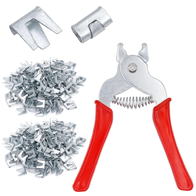 Alicates para instalación de jaulas de aves y clips metálicos para granjas