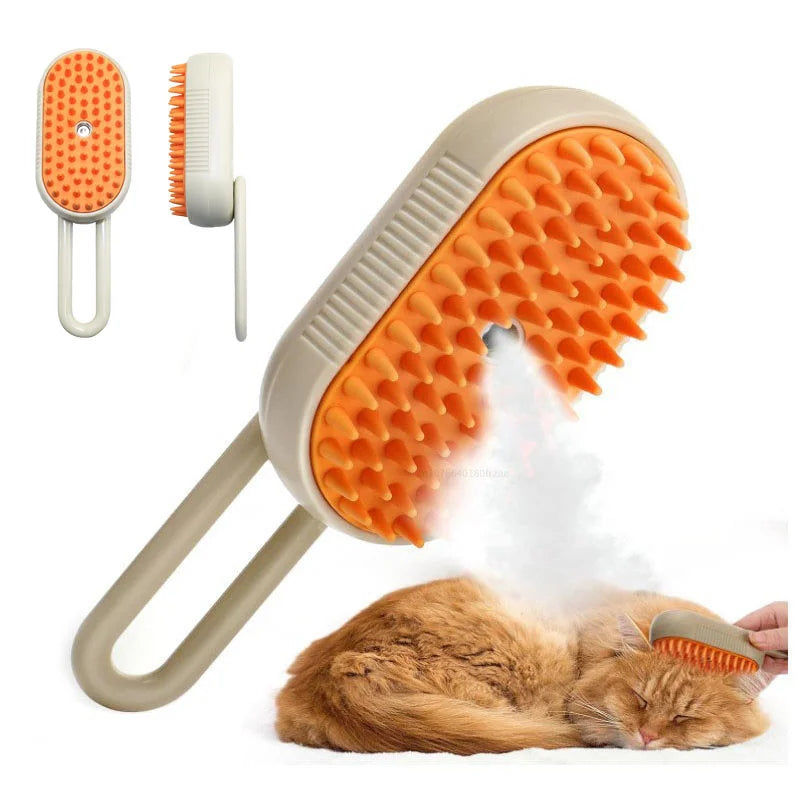 Cepillo de Grooming 3-en-1 con Función de Vapor y Eliminación de Pelo para Perros y Gatos