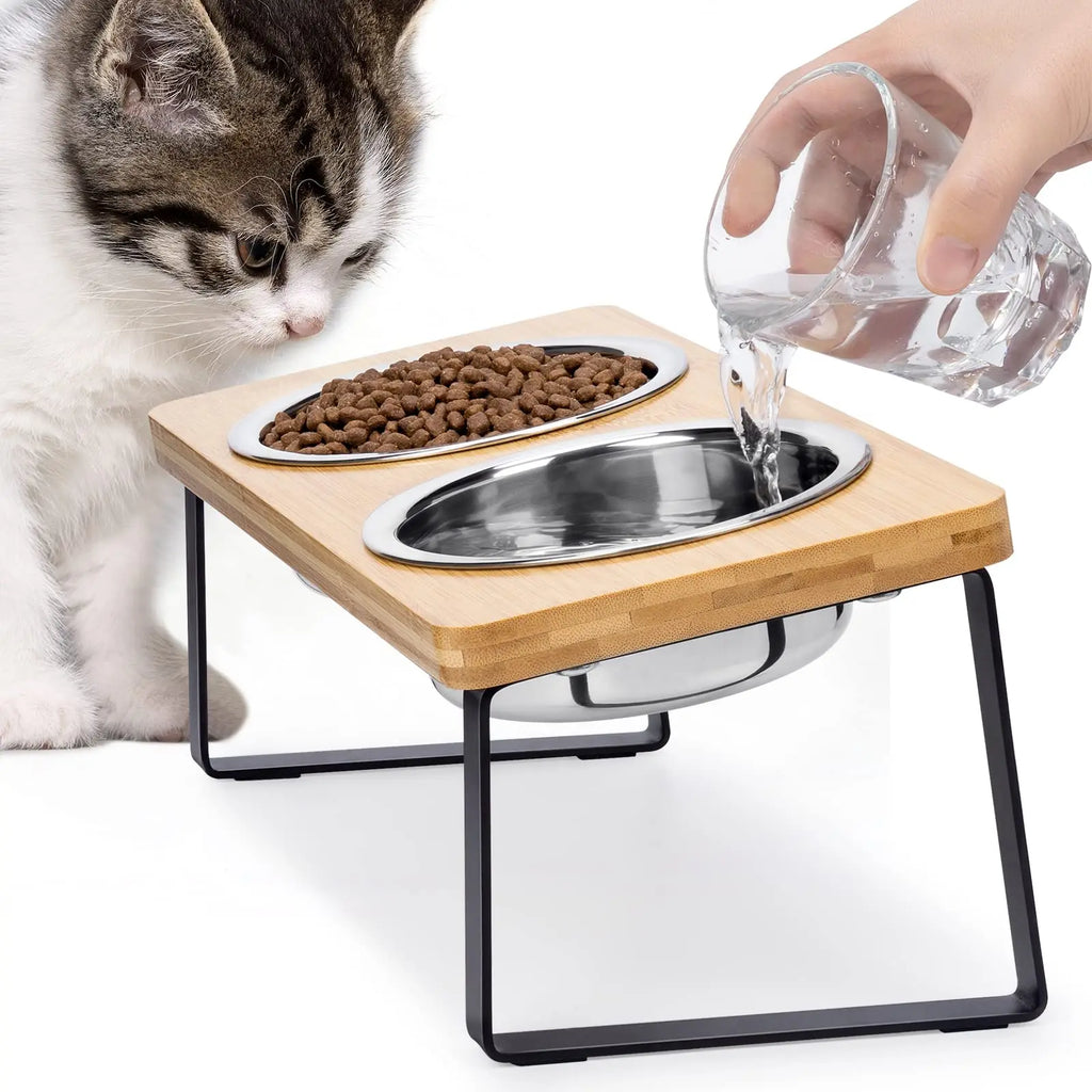 Set de comederos elevados y tilting para gatos en acero inoxidable