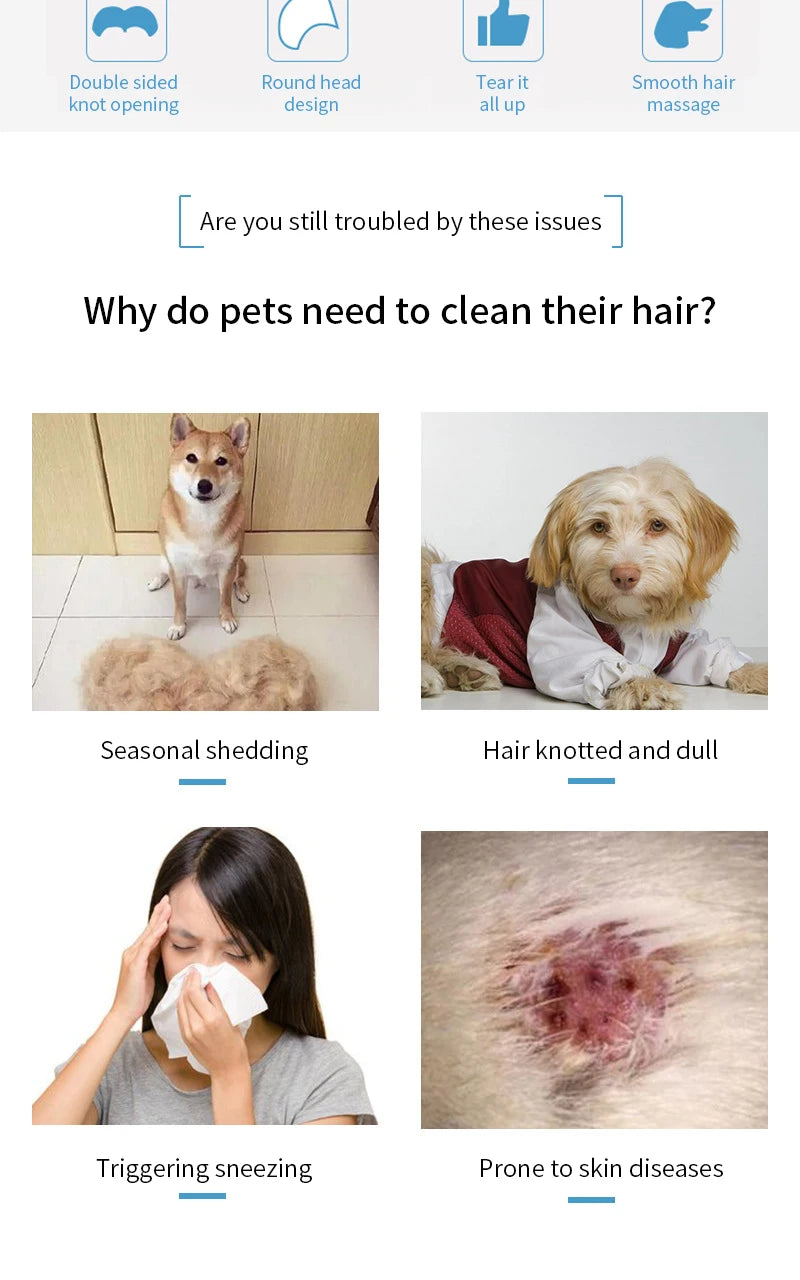 Cepillo Doble Cara para Perros y Gatos - Desenredador y Deshedding, Seguro para la piel, Manejo Ergonómico