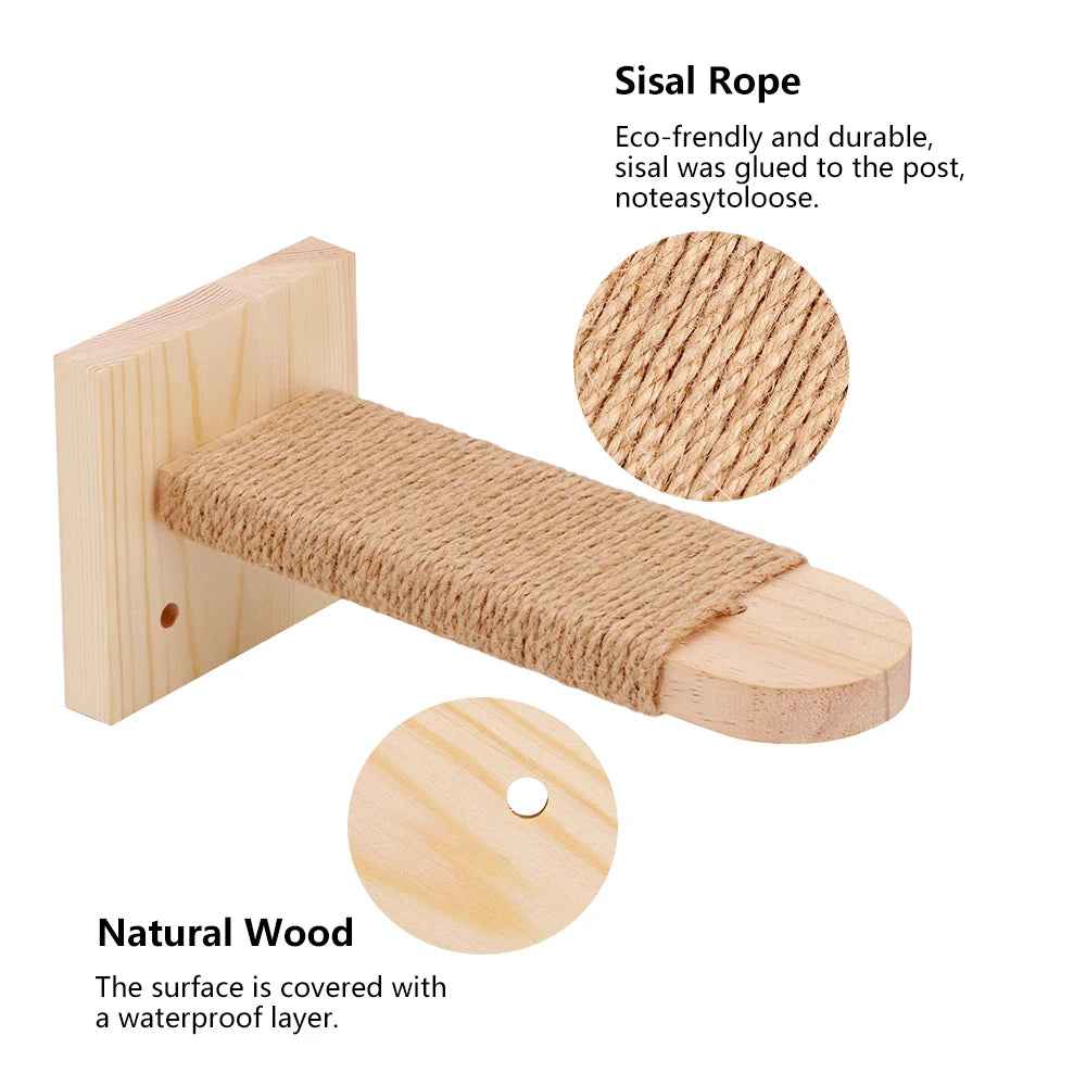 Escalera de pared para gatos de madera con cuerda de sisal y un solo nivel