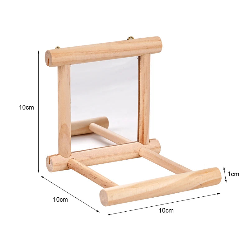 Juguete de espejo de madera con percha para aves