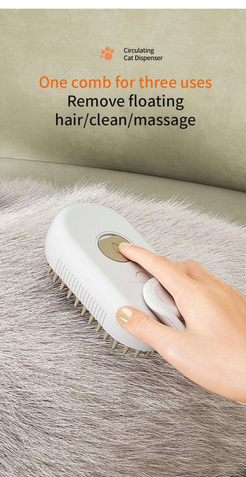Cepillo de Grooming 3-en-1 con Función de Vapor y Eliminación de Pelo para Perros y Gatos