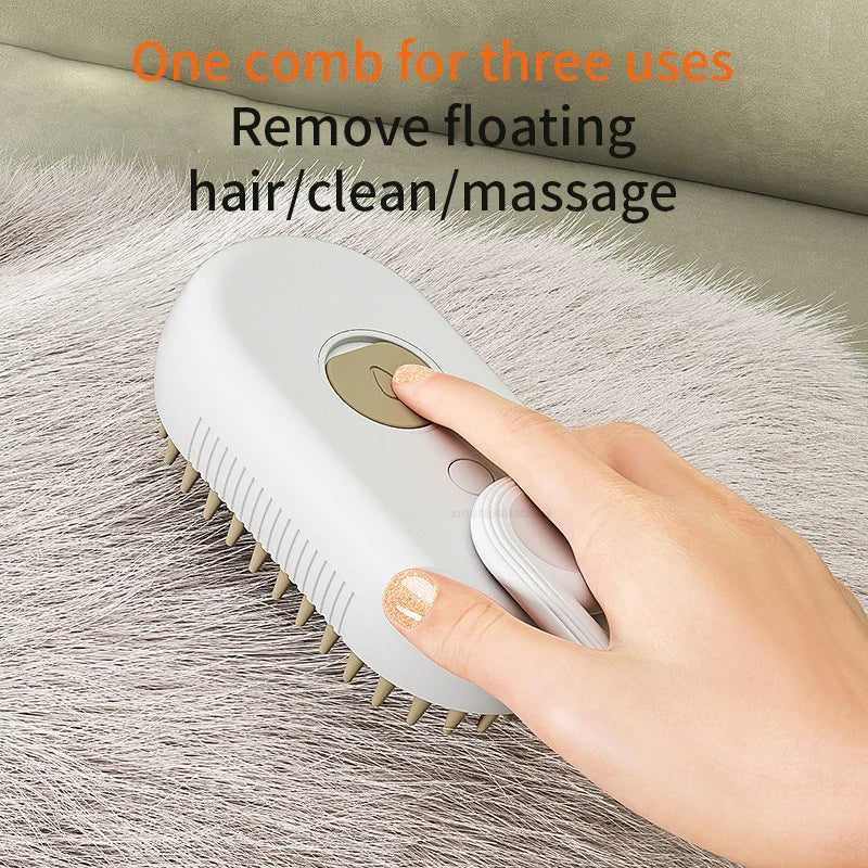 Cepillo de Grooming 3-en-1 con Función de Vapor y Eliminación de Pelo para Perros y Gatos