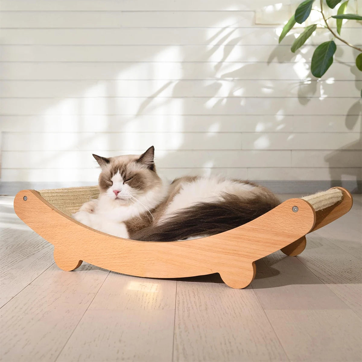 Rascador multifunción de madera para gatos con cama y rascador natural de sisal