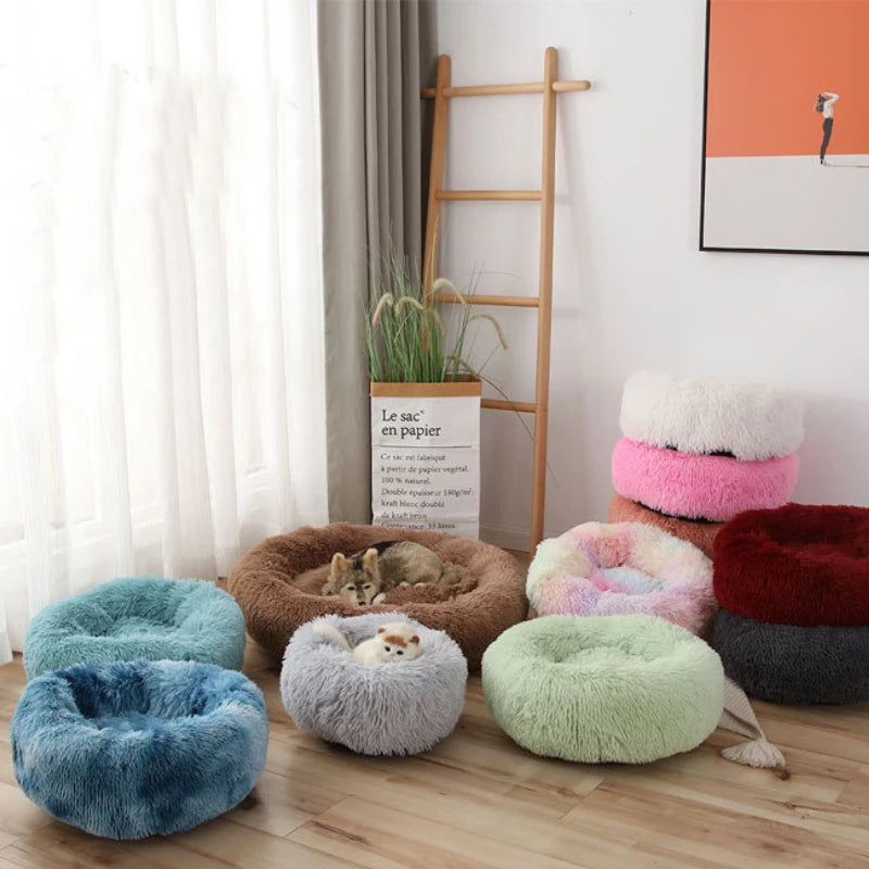 Cama Redonda de Felpa para Perros y Gatos BPEDT – Cálida, Suave y Antideslizante