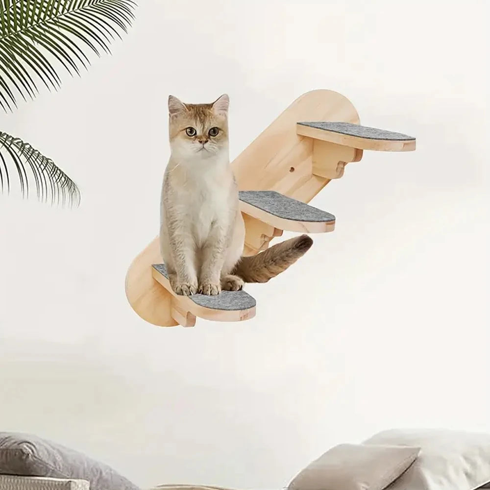 Árbol para gatos de madera de tres niveles con estabilidad y espacio para ejercicio