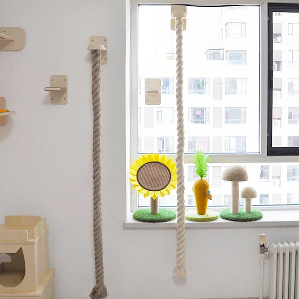 Árbol de escalada para gatos con cuerda, estantería y fácil instalación